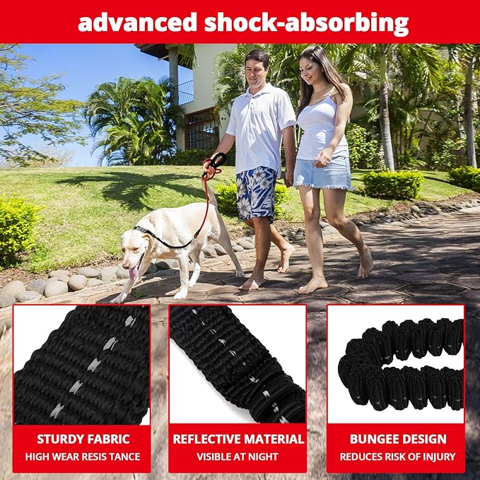 Rope Dog Leash 6 FT: Heavy Duty Leashes with Swivel Lockable Hook Reflective Threads Bungee and Padded Handle - Dog Lead for Large Small Medium Dogs Outside Walking Hiking Red Black - Image 3