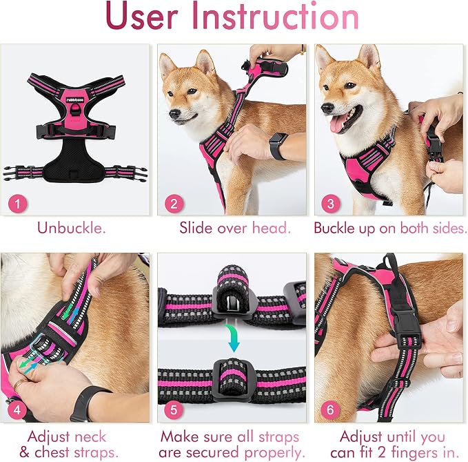 rabbitgoo Dog Harness, No Pull Medium Sized with 2 Leash Clips, Pet Vest | No Choke with Handle, Adjustable Soft Padded, Reflective, Easy Control for Walking, Hot Pink, Medium - Image 8