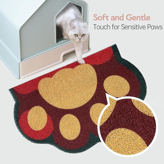 Cute Cat Litter Mat 24”x16”, Litter Box Mat, Litter Trapping Mat, Soft on Kitty Paws, Easy Clean, Anti Slip, Pet Accessories, Door Floor mats - Red Green60*40 - Image 6