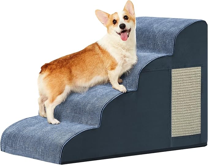 Dog Stairs for Small Dogs 19.7" H, Dog Ramp for Bed, 4-Step, Navy | Dog Steps for Bed, Couch, Pet Stairs with Non-Slip Bottom Design, Cat Scratching,High Density Foam Portable Pet Steps, Indoor by Ahpmeoa