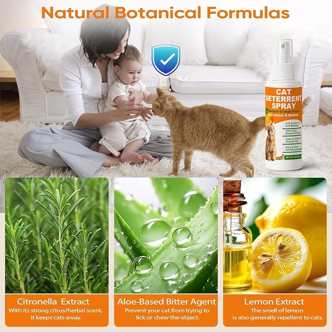 Cat Deterrent Spray 2 Pack, Natural Non-Toxic Plant Based Anti-Scratch & Anti-Marking Spray for Cats & Kittens, Orange Scent Pet Training Aid, Safe for Pets, Indoor Outdoor Furniture, Protector 7.0 Oz - Image 4