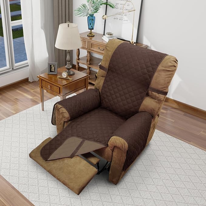 Reversible Chair Covers for Recliner Oversized, Chocolate | Recliner Oversized Covers for Living Room with Elastic Straps, Water Repellent, Chair Protectors Covers for Dogs by LuxshareHome