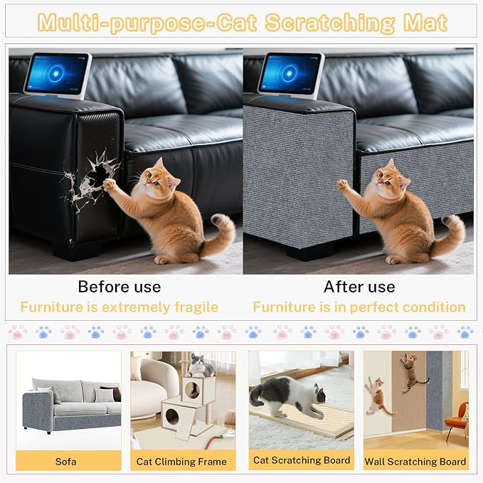 Couch Protector from Cat Claws, Sofa and Chair Anti-Scratch Mat | Helps shield sofas, couch arms, and other furniture from claw damage while giving cats a more appealing place to scratch. - Image 3