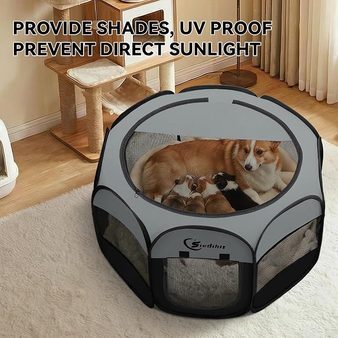 Siedihit Dog Cat Playpen, Puppy Pet Playpen Indoor for Dog Crate Tent | Cage Outdoor, Portable Pop Up Dogs Enclosure Kennel with Carrying Case for Dogs/Cats/Rabbits (Dark Grey, Medium) - Image 5