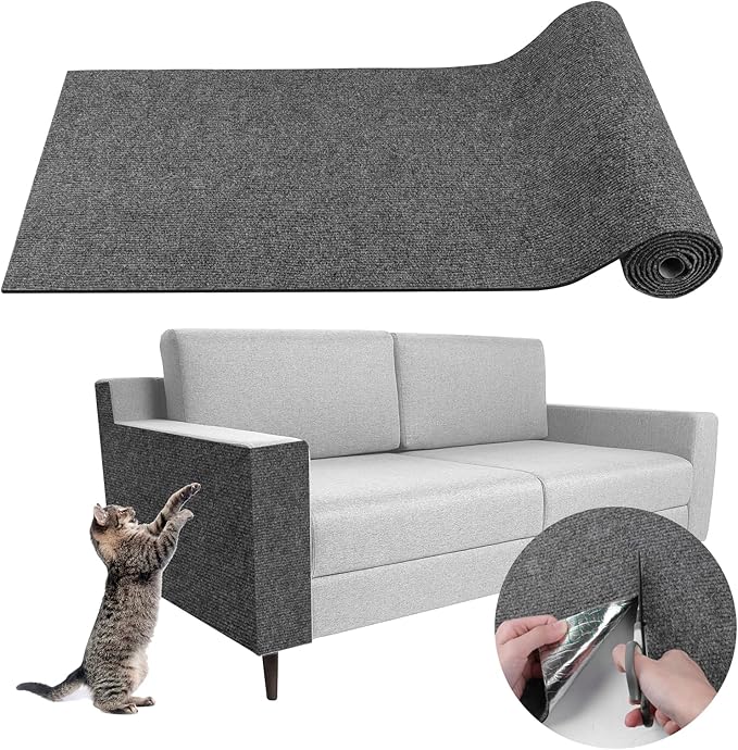 LSGCQ Cat Scratch Mat Self Adhesive Cat Scratch Furniture Protector | Self Adhesive Cat Scratching Mat Replacement for Cat Tree Post Couch Wall Furniture Protector (118" x 15.8", Dark Gray) by LSGCQ