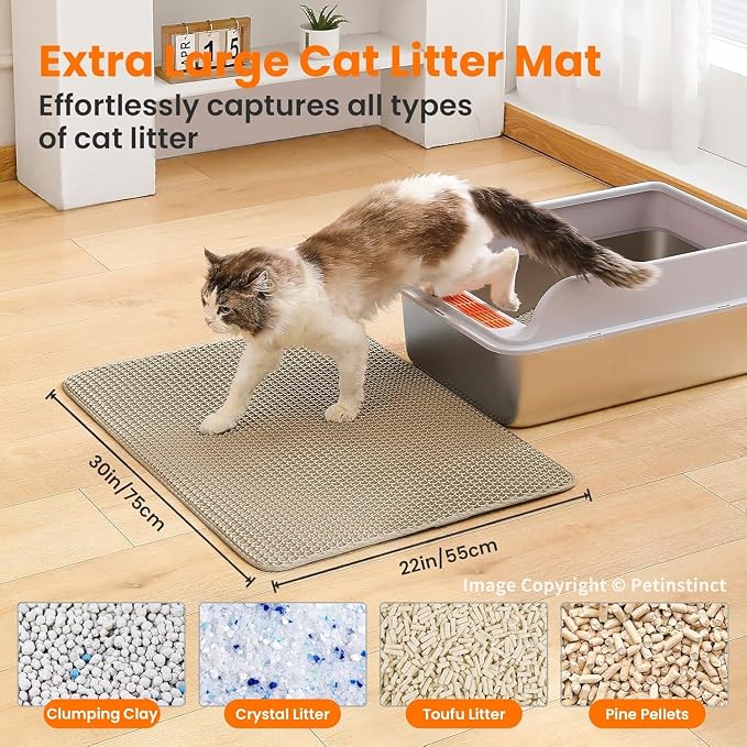 Extra Large Cat Litter Mat, Double Layer Honeycomb, Beige | 30x22”, Reduces Litter Tracking, Easy to Clean, Waterproof, Non-Slip, Soft on Paws, Scratch Resistant, Beige, XL - Image 2