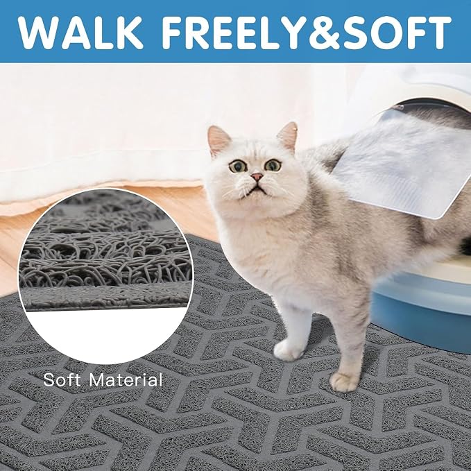 UPSKY Waterproof Cat Litter Mat Large 35" x 47" Soft on Kitty Paws, Gray | Litter Box Mat, Cat Litter Mat Litter Trapping Mat, Waterproof Scatter Control, For Indoor Cats, Easy to Clean - Image 7