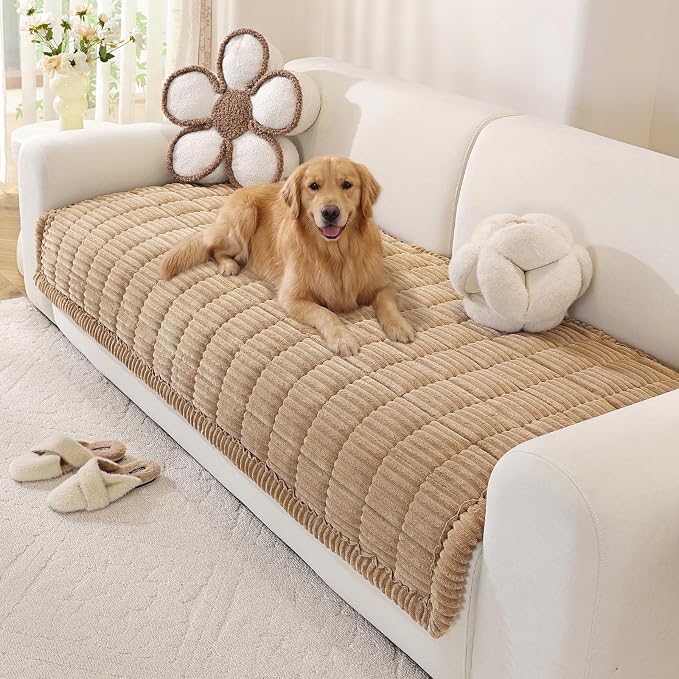 OstepDecor Couch Cover for Dogs, Washable Non Slip Sofa Cover for Pets | Soft Couch Covers for Sofa, Loveseat and Sectional, Furniture Protector Against Pet Hair & Dirt (35.4" x 70.9", Khaki) by OstepDecor