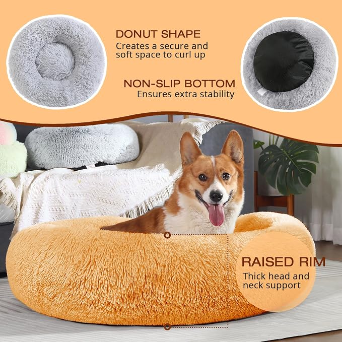 JOLLYVOGUE Dog Bed, Calming Anti-Anxiety Large Dog Bed, Fluffy Donut Cushion for Medium and Large Pets (27"/30"/36") - Image 5