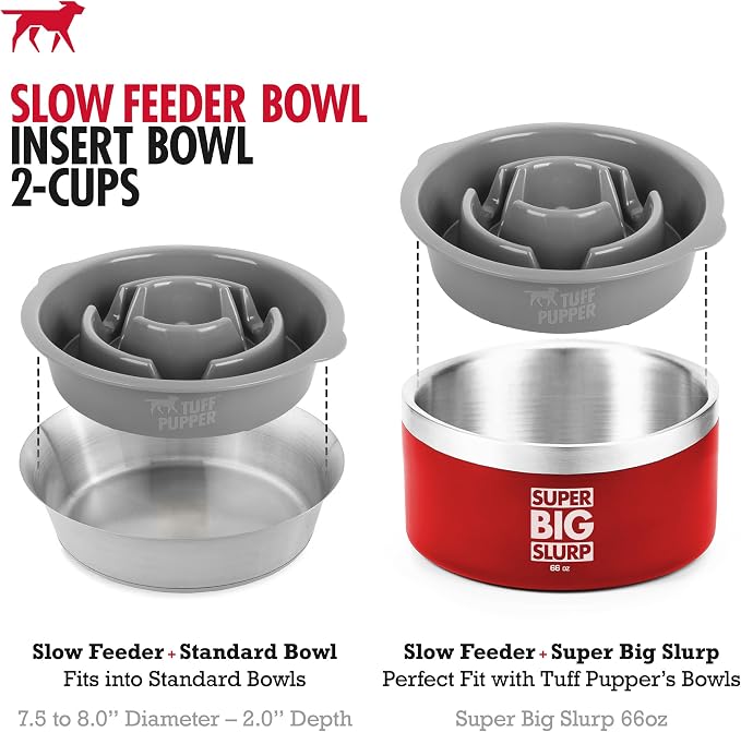 Tuff Pupper Slow Feeder Insert Bowl | Puzzle Maze Slows Down Eating | Elevated Feeder Tray Bowls | Standalone Dog Bowl | Pet Bowls Insert | Easy Clean Dishwasher Safe (2 Cups - Fits 7.5-8 Inch Hole) - Image 5