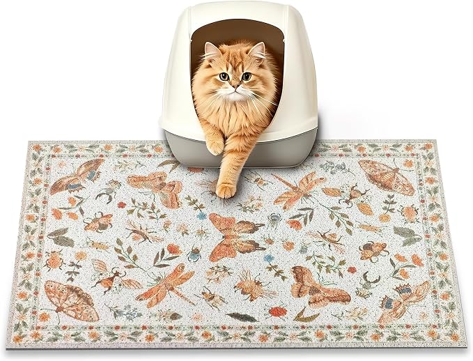 Cat Litter Mat, 24" x 16" Litter Mat, Traps 100% Cat Litter, Non-Slip Litter Box Trapping Mat, Cute Decor Litter Mat, Easy Clean for Scatter Control, Waterproof Urine Protection by PPETDogSupplies