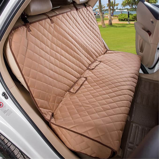 VIEWPETS Bench Car Seat Cover Protector, Waterproof Heavy-Duty, Tan | Nonslip Dog Back Seat Cover Protect from Mud, Spills, Scratches, Machine Washable, Universal Fit for Vehicles, Trucks&SUVs - Image 2