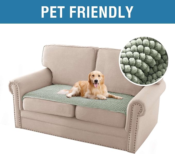 H.VERSAILTEX Plush Chenille Couch Cover for 3 Cushion Couch Anti Slip Washable Sofa Slipcovers Soft and Durable Furniture Protector for Dogs Cats Kids (27.5" x 59", Sea Foam) - Image 2