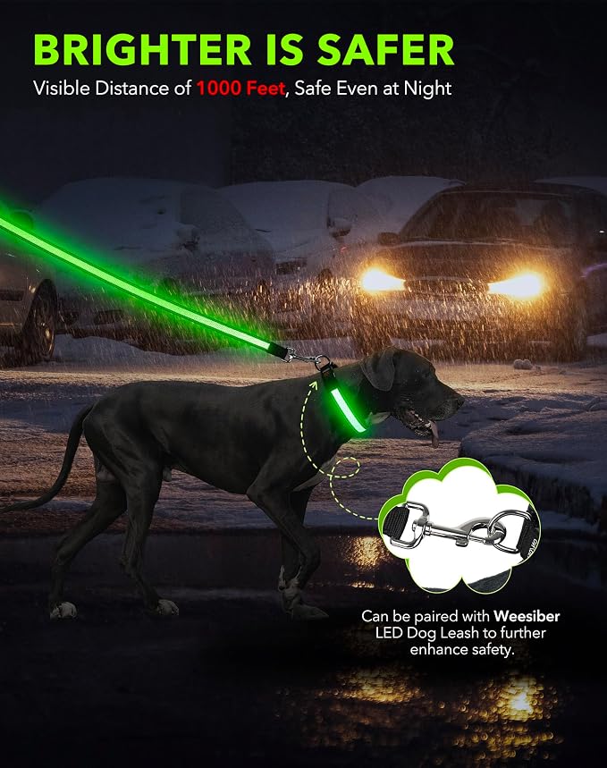 Weesiber Light Up Dog Collar - LED Dog Collar Rechargeable Glow in The Dark Reflective Pet Collar, Safety Doggy Lights for Night Walking(Green, M) - Image 6