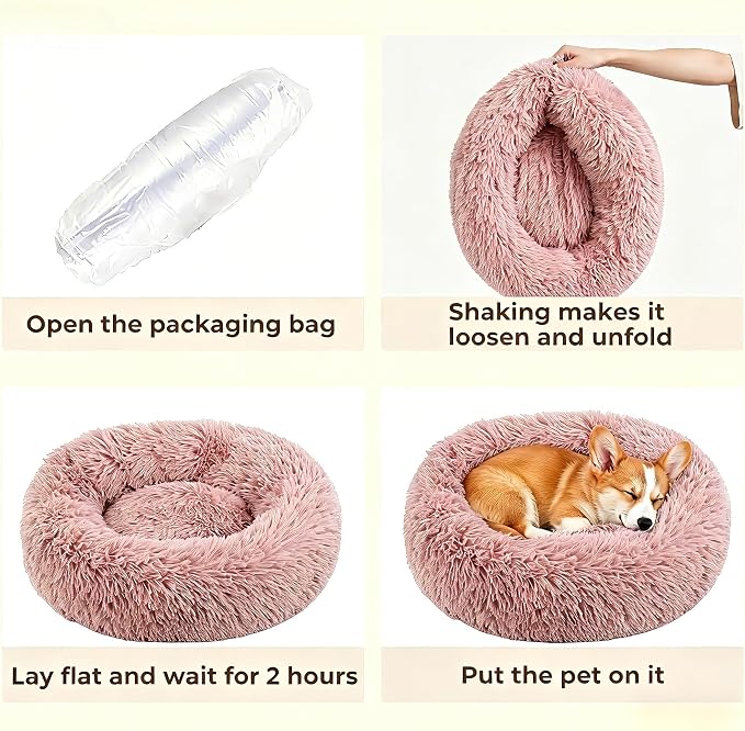 Calming Anti-Anxiety Donuts Dog And Cat Bed, Round Fluffy Soft Washable Small Medium Pet Bed For Puppy And Kitten, Cuddler Warming Comfortable Luxury Anti-Slip Waterproof Mute Base 24in Pink - Image 7