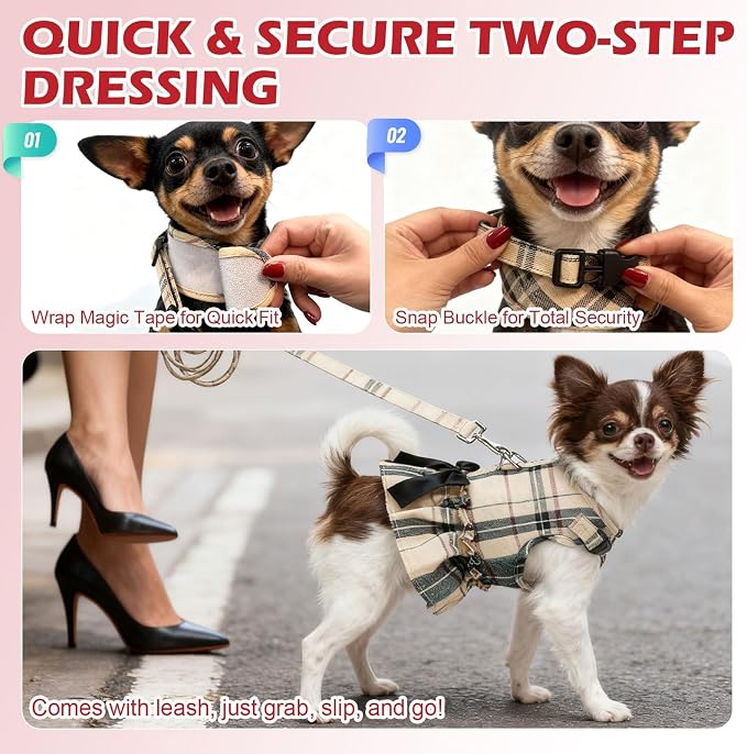 EXPAWLORER Dog Harness Small Medium Sized Dogs, No Choke No Pull Mesh Vest | Strawberry Dog Dress Bowknot Harness & Leash Set Soft Cute Princess Puppy Outfits Clothes Costume for Girls Party Cats Navy S - Image 7