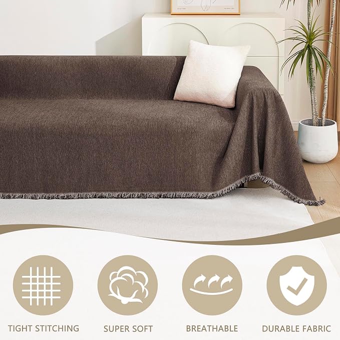 MYSKY HOME Couch Covers for 3 Cushion Couch Sofa, Sectional Couch Cover L Shape Chenille Couch Cushion Covers for Pets, Furniture Protector Cover for Dogs, Kids, 91"X150", Deep Chocolate - Image 2