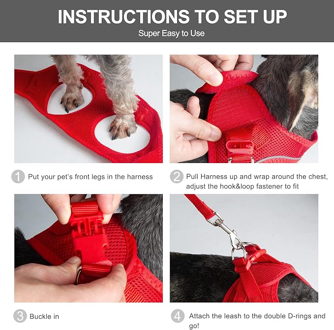 Fida Cat Harness and Leash Set for Walking Kitten and Puppy, Escape Proof Kitten Harness with Breathable Lightweight Soft Mesh, Adjustable Reflective Step-in Design for Kitten and Puppy.(XXXS, Red) - Image 5
