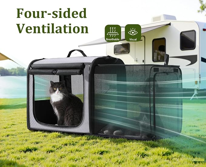 Dog Car Carrier Light Weight,Expandable,Foldable Dog Carrier, Gray | Easy to Assemble, Portable and Breathable Pet Carrier, Suitable for Indoor and Outdoor Use, Dog Travel Crate with Curtain - Image 6