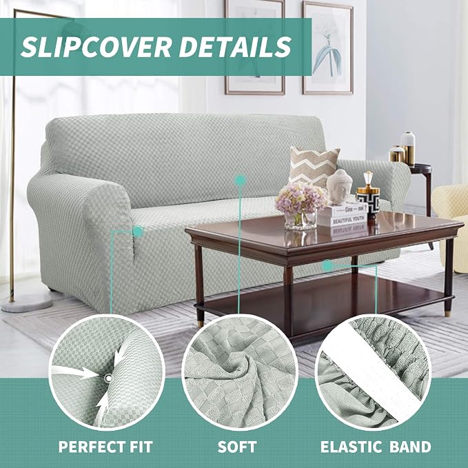 YEMYHOM Couch Cover Latest Jacquard Design High Stretch Sofa Chair Covers for Living Room, Pet Dog Cat Proof Armchair Slipcover Non Slip Magic Elastic Furniture Protector (Small, Ivory) - Image 3