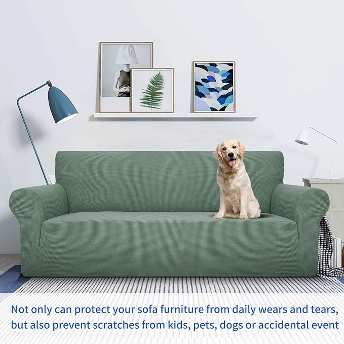 MAXIJIN Super Stretch Couch Cover for 3 Cushion Couch, 1-Piece Universal Sofa Covers Living Room Jacquard Spandex Furniture Protector Dogs Pet Friendly Fitted (Extra Large, Pea Green) - Image 2