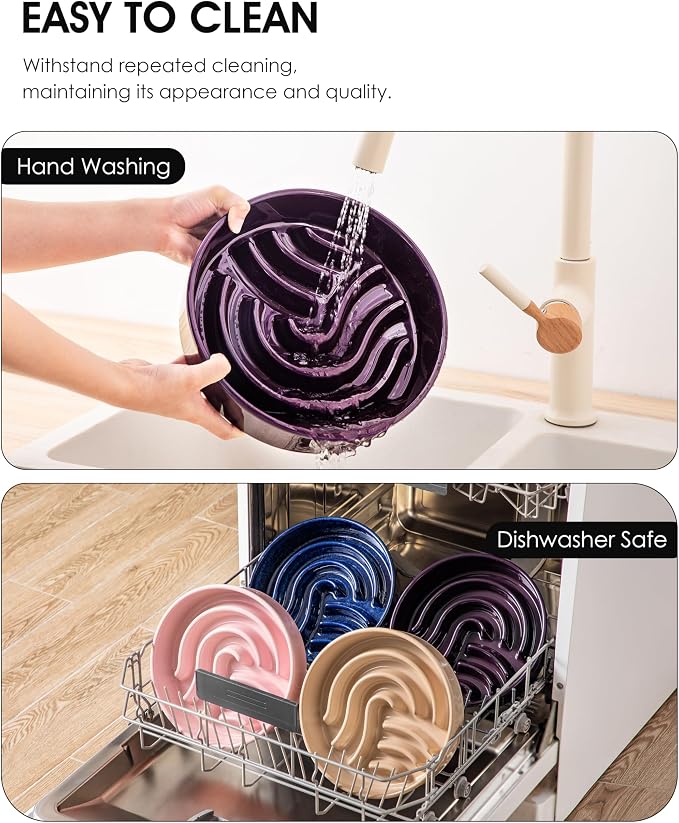 vancasso Slow Feeder Dog Bowl, 3 Cup Ceramic Slow Feeding Food Dish for Large Breed, Puzzle Dog Food Bowl for Fast Eater, Dark Purple - Image 8