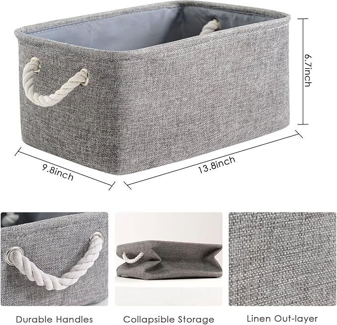 TheWarmHome Storage Bins - Medium 3 Pack Storage Baskets for Organizing Shelves | Fabric Storage Cubes Organizer for Linen Closet Nursery Home Decor Grey - Image 2