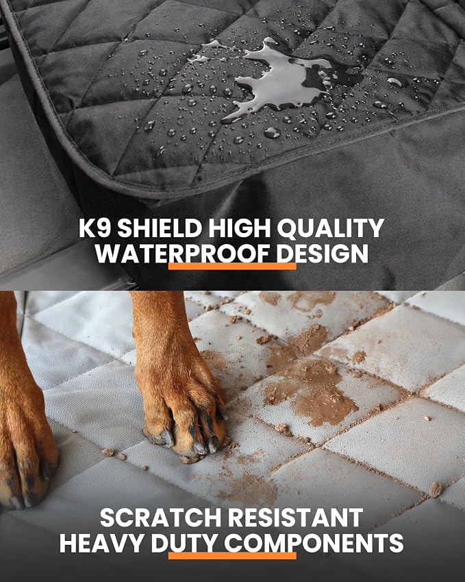 4Knines Dog Rear Seat Cover for Fold Down Seats - Fitted, Tan Regular | Heavy-duty split design fits 60/40 and 50/50 fold-down seats. No Hammock. K9-Shield waterproof layer. Non-slip backing. - Image 7