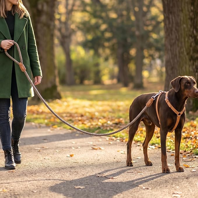Mile High Life Dog Leash Braided Cotton Rope w/Leather-Wrapped Ends/Handle | Rust-proof 360° swivel clasp, Heavy-duty for medium/large breeds. Great for weddings, daily walks (6 FT, 1/2", Black) - Image 6