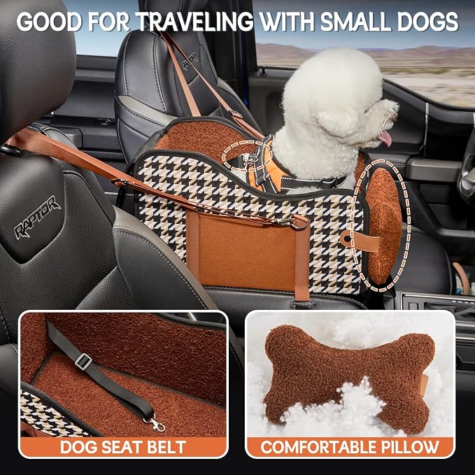 TKYZ Center Console Dog Car Seat for Small Dogs,for Car/SUV/Small Truck | Soft Pillow,Double fixation,Scratch-Resistant Fabric,Pet Booster with Safety Belt,Puppy Car Seat for Small Dogs 0-11 lbs - Image 4