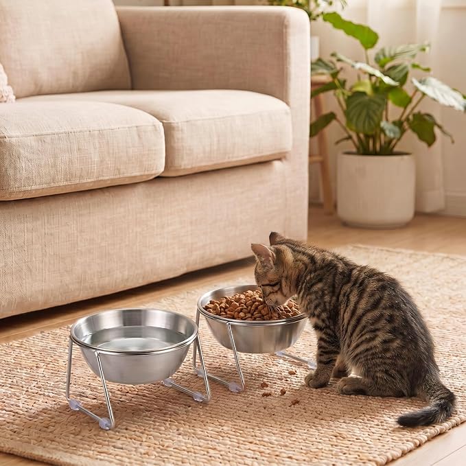 4 Pcs Elevated Cat Bowls 4.53'' Height Raised Stainless Steel Cat Food Bowls Anti-Slip 15° Tilted Stand Shallow Food and Water Dishes for Kitty and Small Puppy (Single Bowl) - Image 6