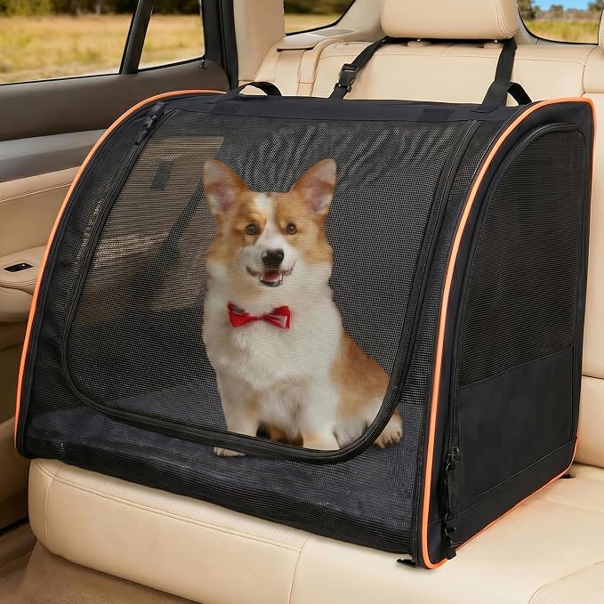 Dog Car Seat, Enclosed Carrier for Pets Travel Safety Dog Crate Soft-Sided Covered Car Kennel Carrier for Backseat for Medium Dogs by UNICITII