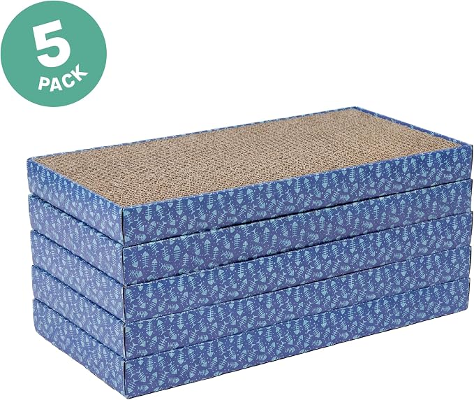 Kitty City 5-Pack XL Double Sided Corrugate Cat Scratcher Pads with Catnip - X-Large Horizontal Cat Scratcher Mats, Reversible Corrugate Nail File Scratchers - Fish Bone Design, 18” x 10” Each - Image 2