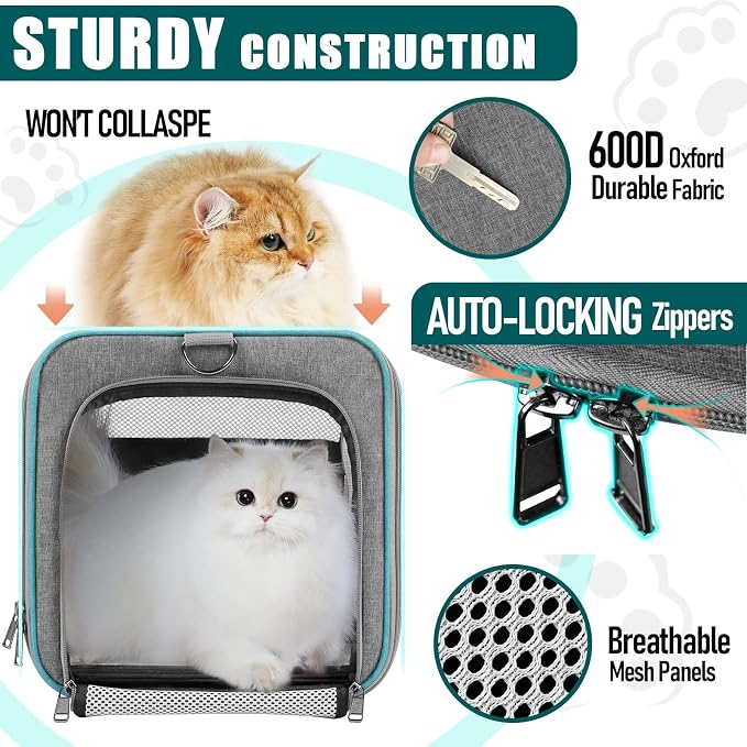 GAPZER Large Cat Carrier Soft, Collapsible Travel Pet Carry Bag, Small Dogs | Large Cats up to 20 lbs+ Maine Coon, Top Load Transport Small Puppy Dog Crate, Chihuahua Mini Dog 10lbs, Sturdy Mesh Grey - Image 6