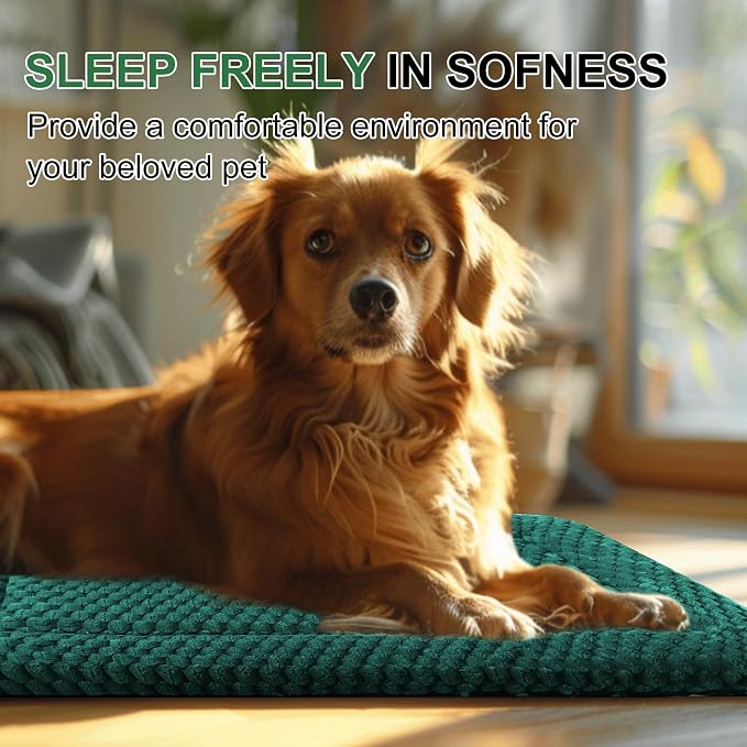 Dog Bed Crate Mat, Soft Durable Washable Anti-Slip Kennel Pad for Dogs & Cats, Reversible (Dark Green, S(24"*18"*1.5")) - Image 3