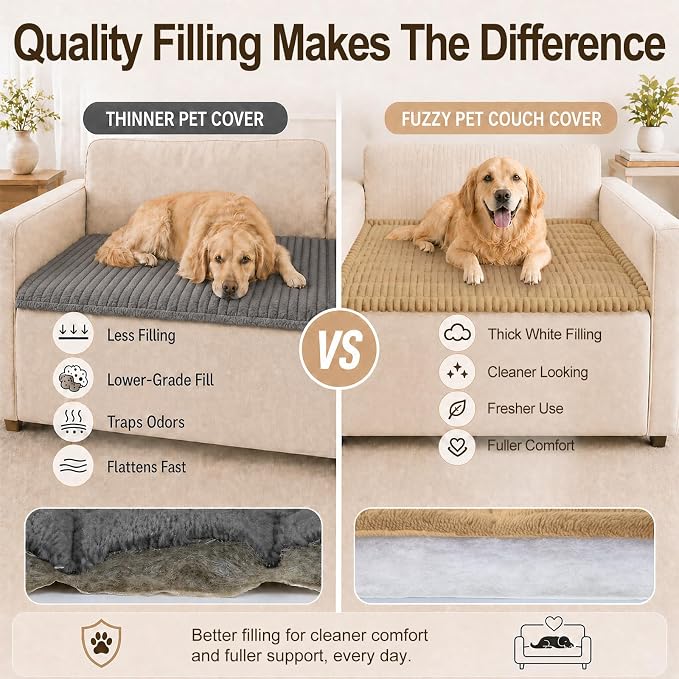 decorUhome Couch Cover for Dogs, Non Slip Fuzzy Thick Pet Sofa Protector | Pet Friendly, Machine Washable, Fits 3-Cushion Sofa, Protects Against Pet Hair & Daily Messes, Camel, 27.6" x 70.9" - Image 6
