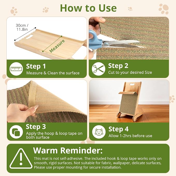 Natural Cork Cat Scratcher Mat with No Pre-Applied Adhesive, Bonus Hook-Loop Tape Included. Replacement for Cat Post, Scratcher, Ramp, Cat Whell and Pet Supplies. (Catnip Green, 39.4 x 11.8 Inch) - Image 5