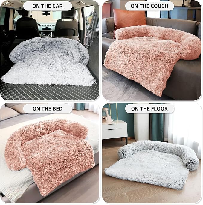 GGIB Calming Dog Bed Fluffy Plush Dog Mat for Furniture Protector with Removable Washable Cover for Large Medium Small Dogs and Cats (Medium, Pink) - Image 6