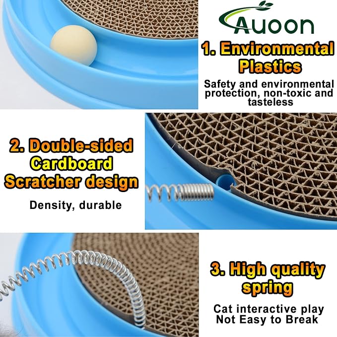 AUOON Cat Scratcher Toy with Ball Track for Indoor Cats and Kittens, Blue | 3 in 1 Interactive Cat Toy, Cat Scratch Pad with Cat Ball Toy and Cat Mouse Toy, for Chasing Exercise, Protect Furniture - Image 6