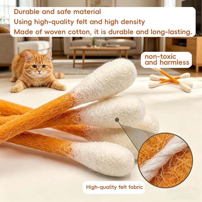 Giant Qtip Cat Toy, Cotton Swab Cat Toy with Catnip, Interactive Cat Toys for Indoor Cats, Catnip Toys, Cat Chew Toy – 6 Pack for Indoor Boredom Relief (Orange) - Image 4