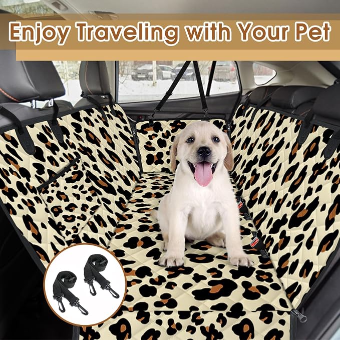 Waterproof Dog Car Seat Cover for Back Seat, Pet Hammock- S, Leopard/Black | Durable waterproof hammock with nonslip design & storage pockets. Protects seats from scratches, fits cars, SUVs & trucks. - Image 7