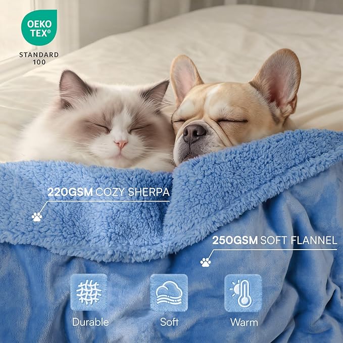 Luciphia Waterproof Blanket for Large Dog, Reversible Sherpa Couch Cover | waterproof pet blanket sherpa fleece reversible couch cover bed protector car from spills scratches, Blue 65" x 57" - Image 3