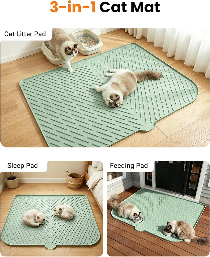 Cat Litter Mat, 47" x 37" Extra Large Cat Litter Box Mat, Silicone Waterproof Litter Trapping Mat for Scatter Control Soft on Kitty Paws Non-Slip Easy to Clean (Green) | Waterproof Litter Trapping Mat for Scatter Control, Soft on Cat Paws Non-Slip Easy... - Image 3