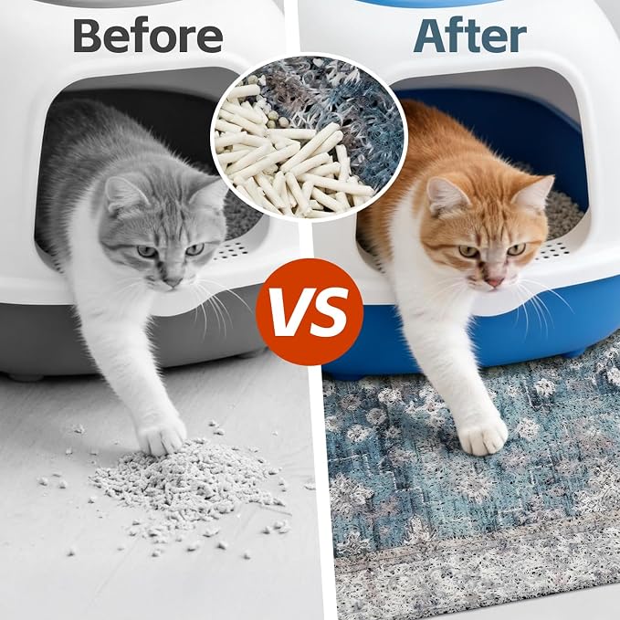 Cat Litter Mat Litter Trapping Mat, 33"x22" Waterproof Urine Proof Litter Box Mat Catcher Mat Non-Slip Washable for Kitty Kitten, Blue - Image 2