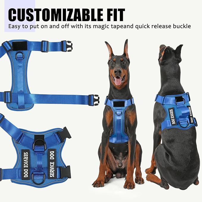 Service Dog Harness, Reflective Dog Vest Harness with 5 PCS Patches, Adjustable Soft Oxford Pet Harness, Inner Layer Mesh, Easy to Control for Small Medium Large Dogs - Image 4