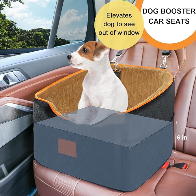 XIEEAOZEE Dog Car Seat for Small/Medium Dogs & Cats Under 35 lbs | Memory Foam Booster Dog Seat, Travel Safety Pet Car Seat with Washable Removable Cover, Storage Pockets (Black/Brown) - Image 4