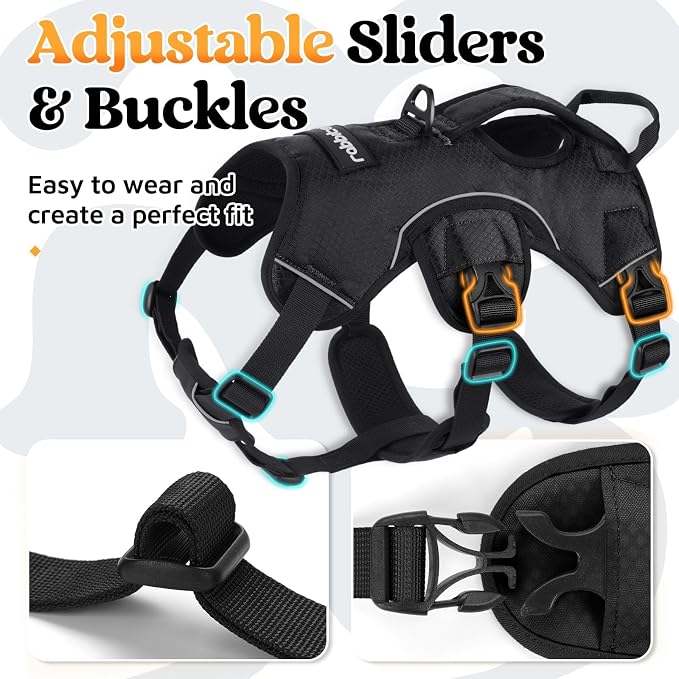 rabbitgoo Escape Proof Dog Harness for Medium, No Pull with Lift Handle | No Escape, Full Soft Padded, Reflective Adjustable Vest, Leash Clip for Walking Hiking Training, Black, Medium - Image 8