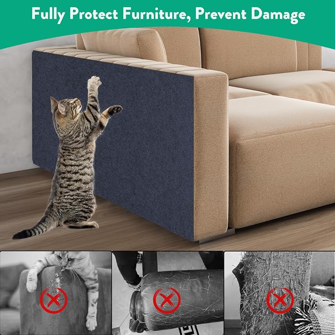 Trimmable Cat Scratcher Mat, Self-Adhesive Cat Scratching Carpet Pad Replacement for Cat Tree Shelves, Cat Steps and Posts, DIY Cat Scratch Couch Furniture Protector (Dark Blue, 39.4"x15.8") - Image 4