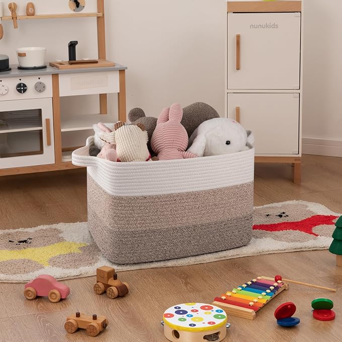 OIAHOMY Woven Blanket Basket Laundry Basket Dog Toy Basket Gradient Brown | Large Storage Basket,Baby Basket,Toy Storage,Woven Rope Basket for Blankets,Blanket Storage for Living Room - Image 2