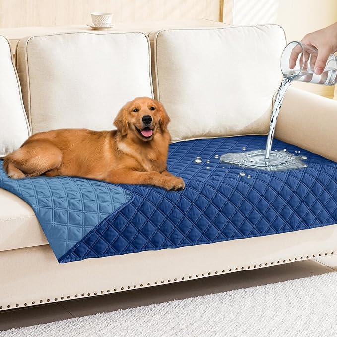 Smiry Waterproof Reversible Pet Couch Covers for Dogs | Pet Friendly, Soft Fabric, Washable Sofa Furniture Protector for Dogs Cat Kids, Checkered (30"x70", Navy/Blue) by Smiry